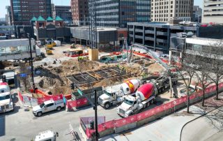 Concrete construction site in downtown Des Moines